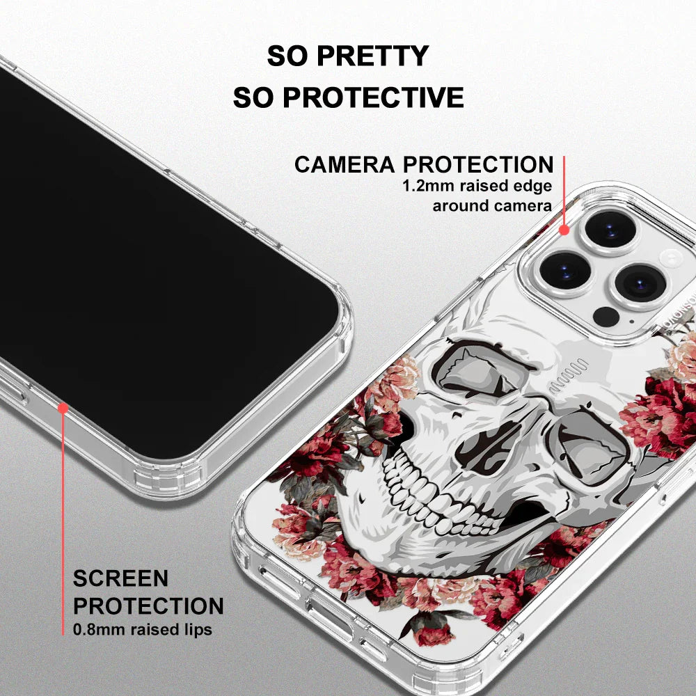 Red Flower Skull Phone Case - iPhone 16 Pro Case Clear