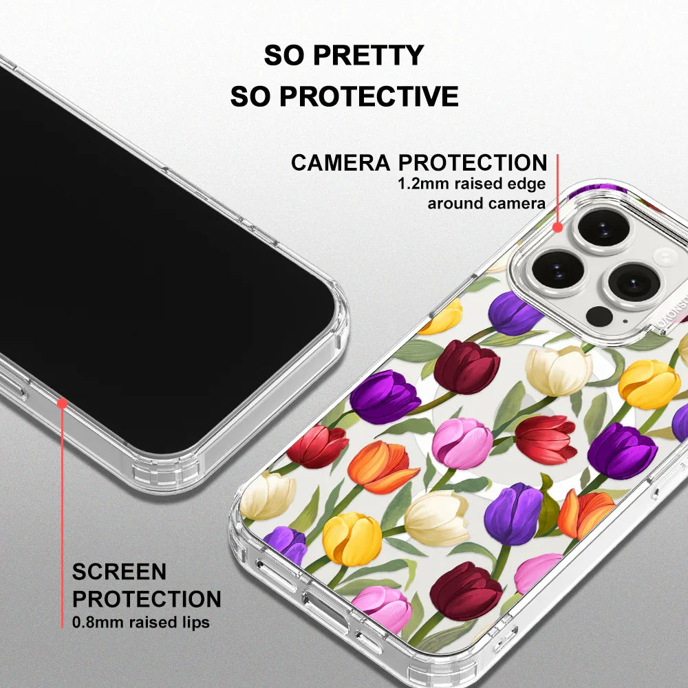 Colorful Tulips Phone Case - iPhone 15 Pro Case Clear With MagSafe