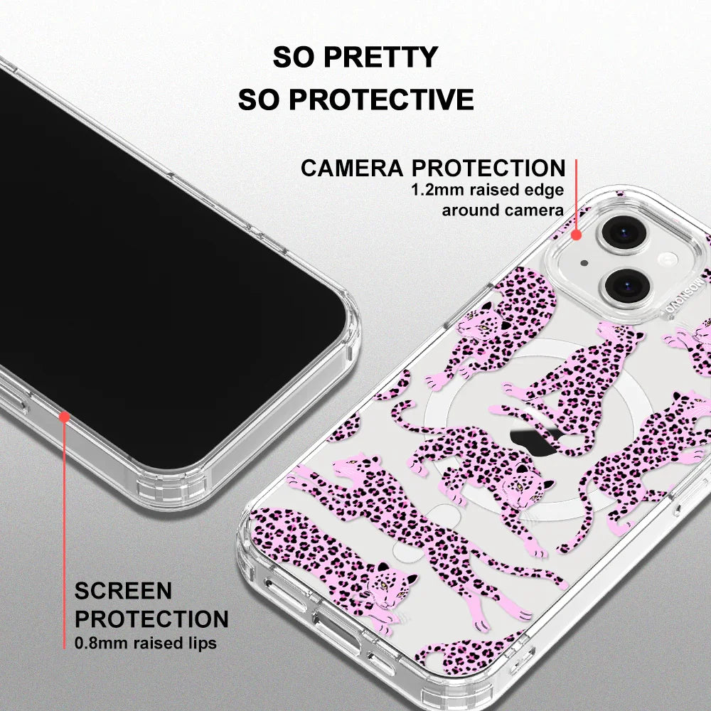 Pink Leopard Phone Case - iPhone 14 Case Clear With MagSafe