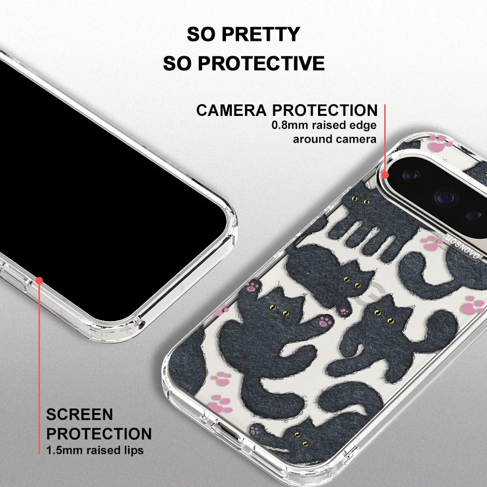 Black Furry Cat Phone Case - Google Pixel 9 Pro Case Clear