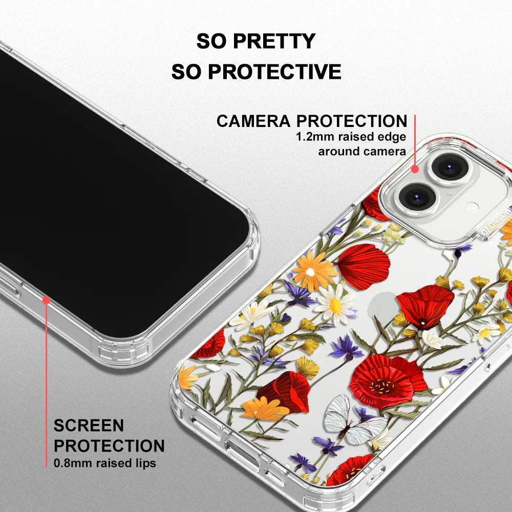 Poppy Floral Phone Case - iPhone 16 Plus Case Clear