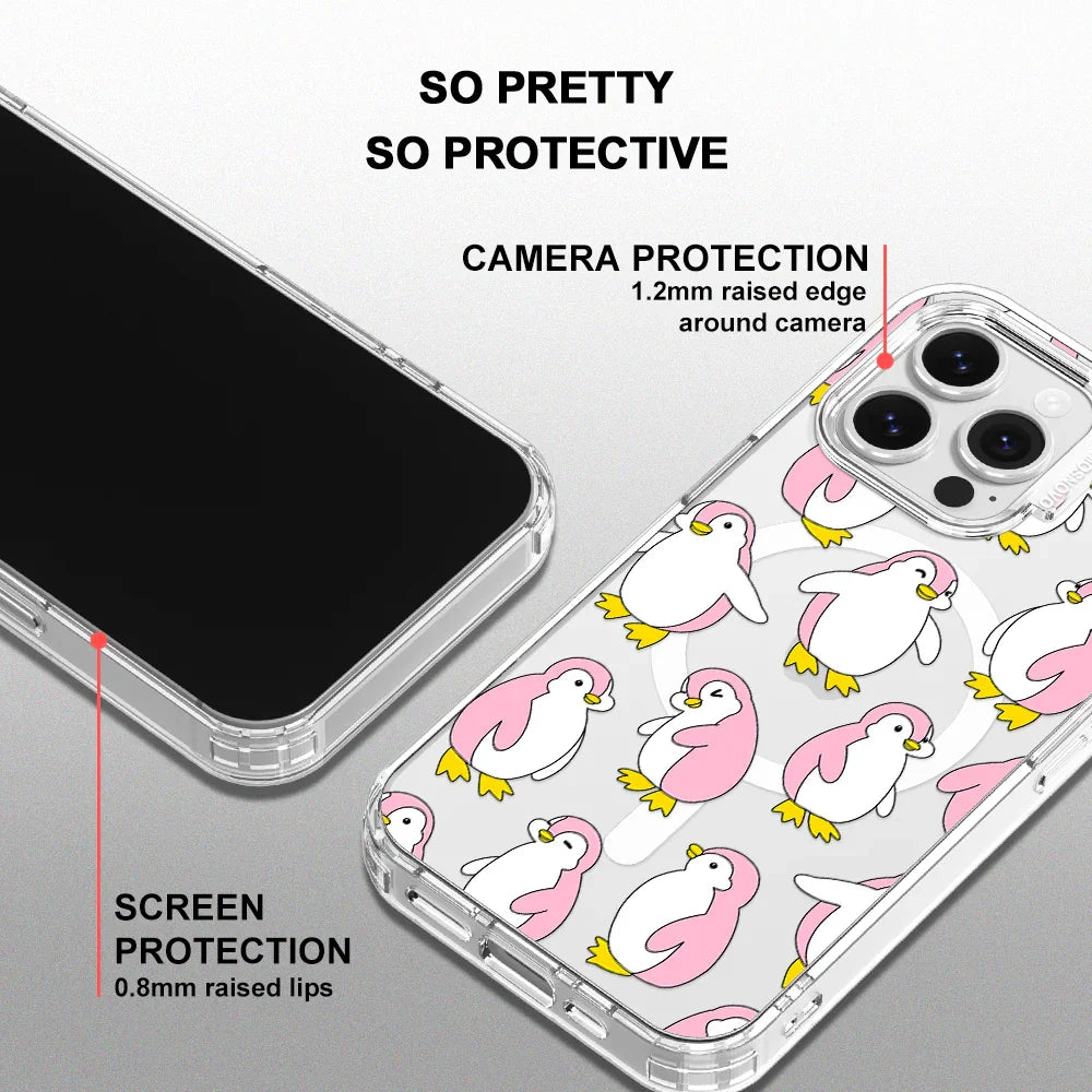 Pink Penguins Phone Case - iPhone 16 Pro Max Case Clear With MagSafe