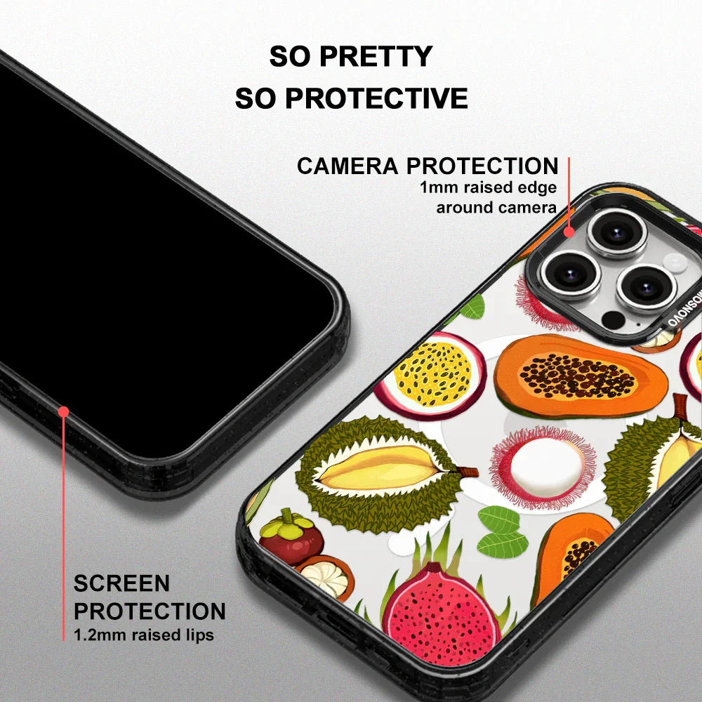 Tropical Fruits Phone Case - iPhone 15 Pro Max Case Clear Black ShockStone With MagSafe