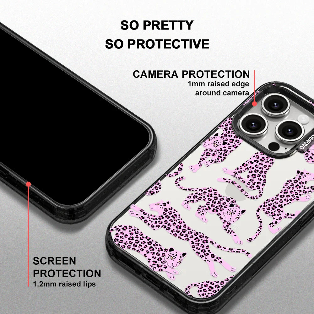 Pink Leopard Phone Case - iPhone 15 Pro Case Clear Black ShockStone