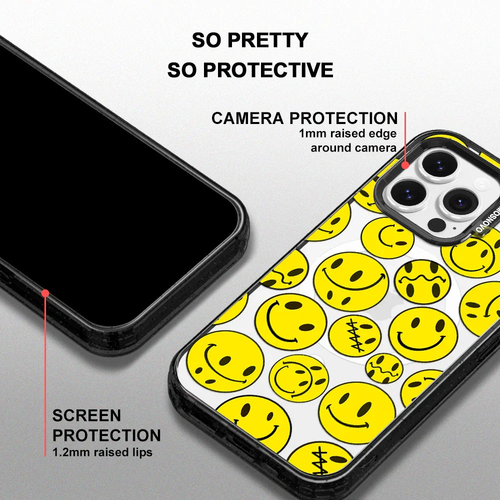 Smiley Face Phone Case - iPhone 14 Pro Max Case Clear Black ShockStone With MagSafe