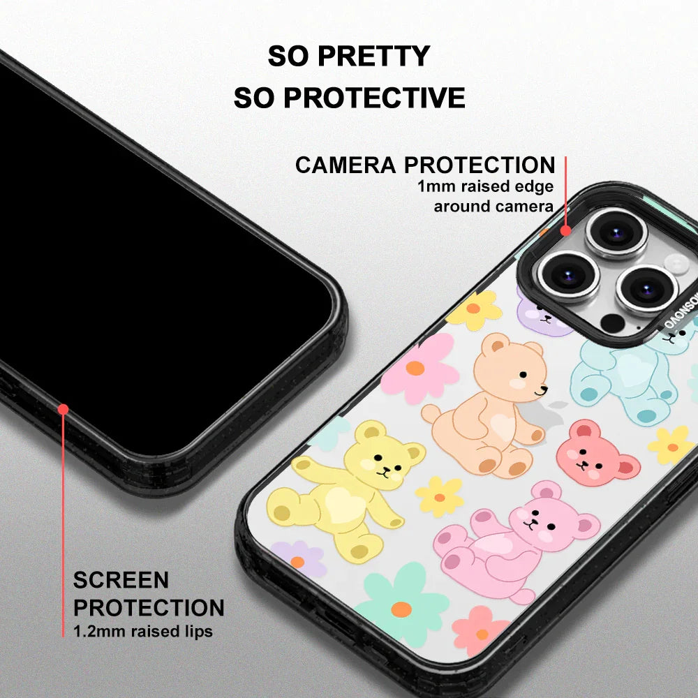 Cute Teddy Bear Phone Case - iPhone 16 Pro Case Clear Black ShockStone
