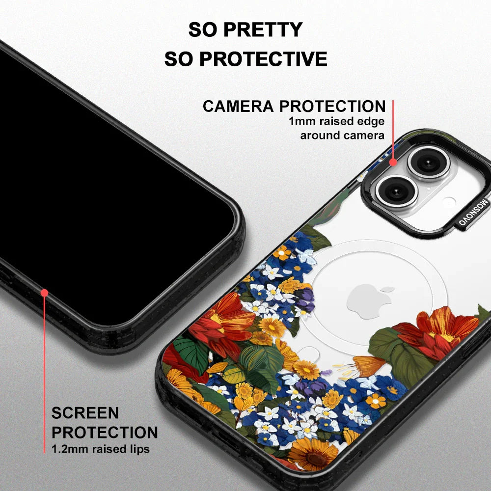 Floral Garden Phone Case - iPhone 16 Plus Case Clear Black ShockStone With MagSafe