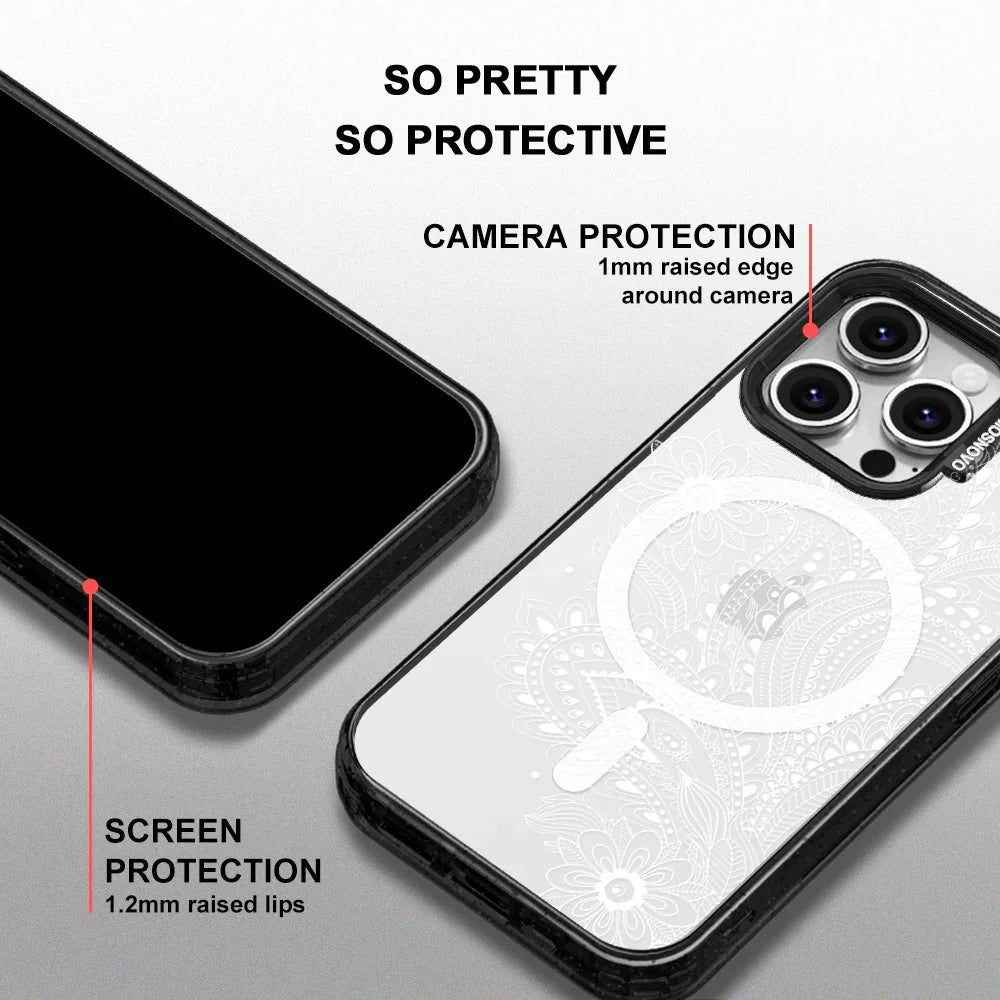 Aesthetic Flower Henna Phone Case - iPhone 16 Pro Case Clear Black ShockStone With MagSafe