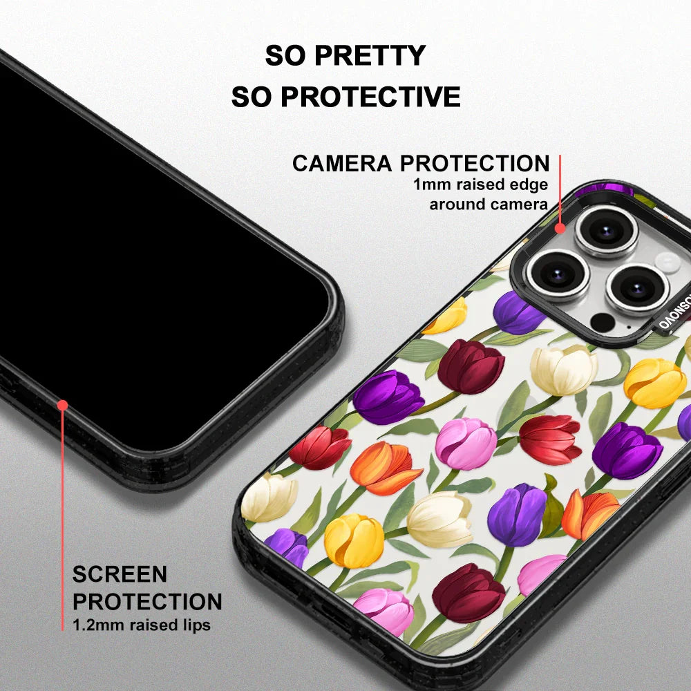 Colorful Tulips Phone Case - iPhone 15 Pro Case Clear Black ShockStone