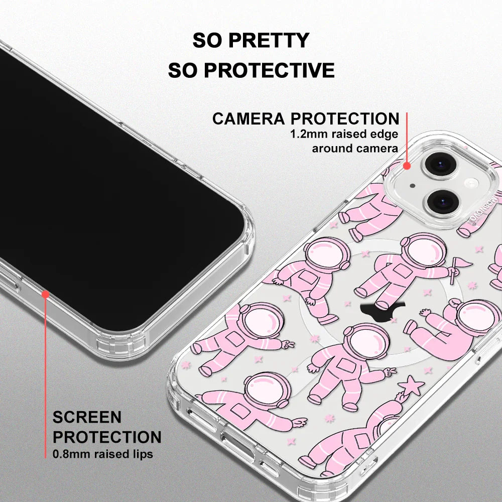 Pink Astronaut Phone Case - iPhone 13 Case Clear With MagSafe