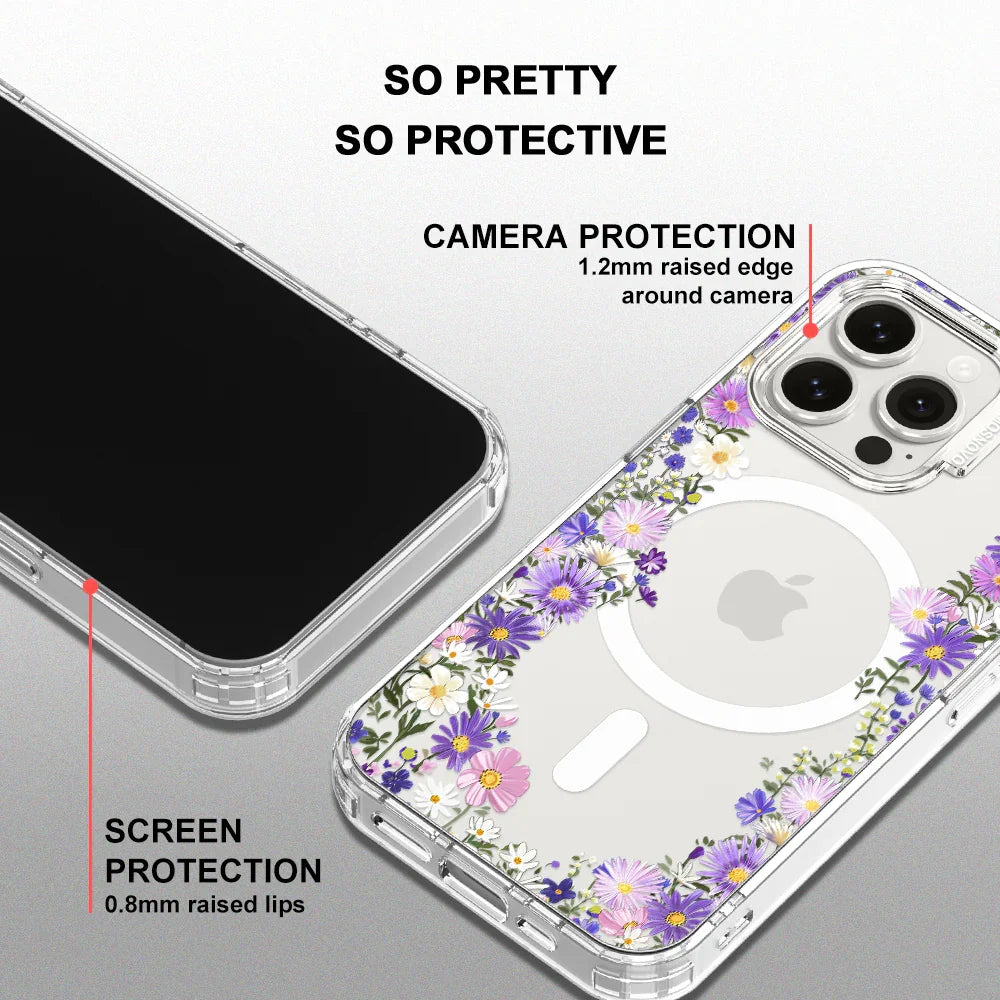 Purple Daisy Garden Phone Case - iPhone 15 Pro Max Case Clear With MagSafe