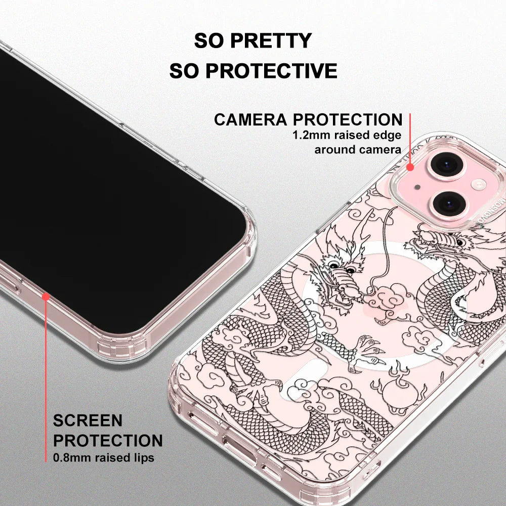 Black Dragon Phone Case - iPhone 15 Case Clear With MagSafe