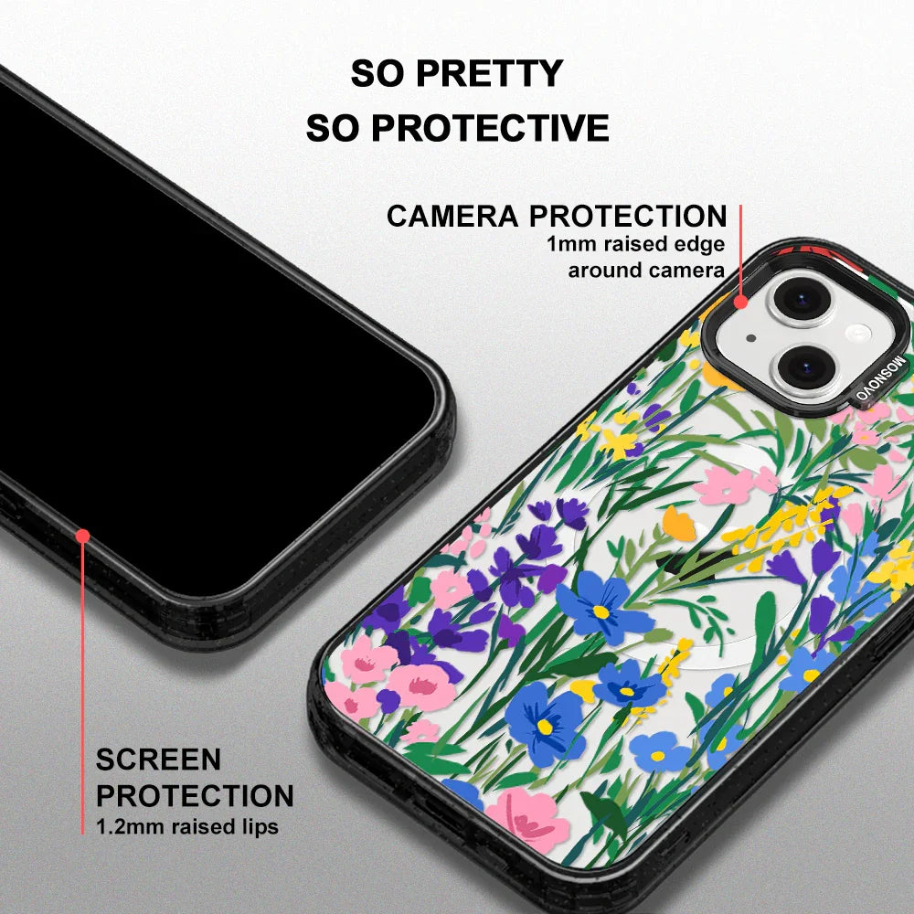 Spring Flower Phone Case - iPhone 13 Case Clear Black ShockStone With MagSafe