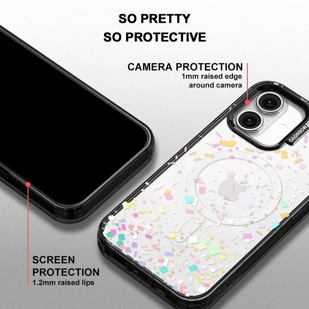 Confetti Phone Case - iPhone 16 Plus Case Clear Black ShockStone With MagSafe