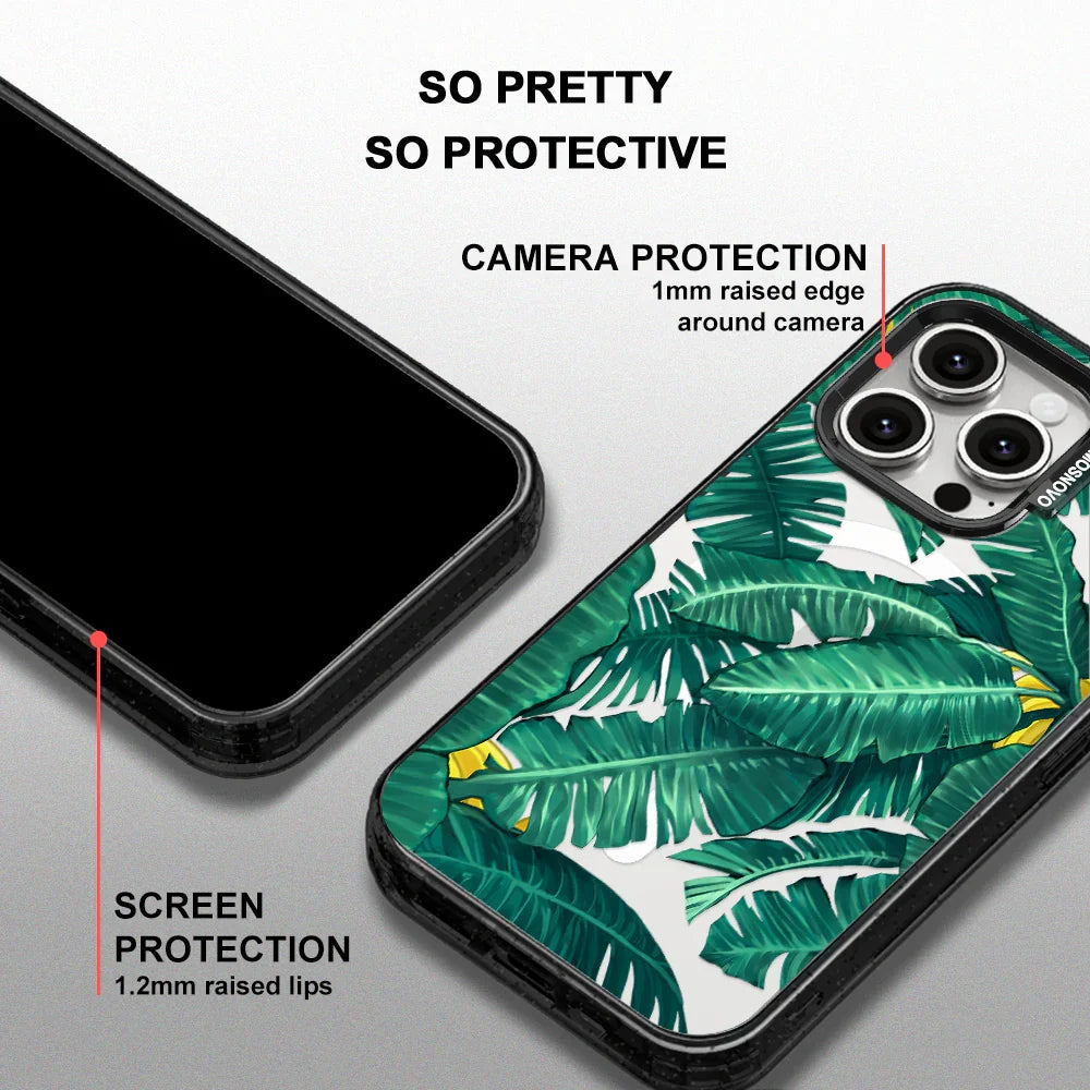 Banana Leaf Phone Case - iPhone 15 Pro Max Case Clear Black ShockStone With MagSafe