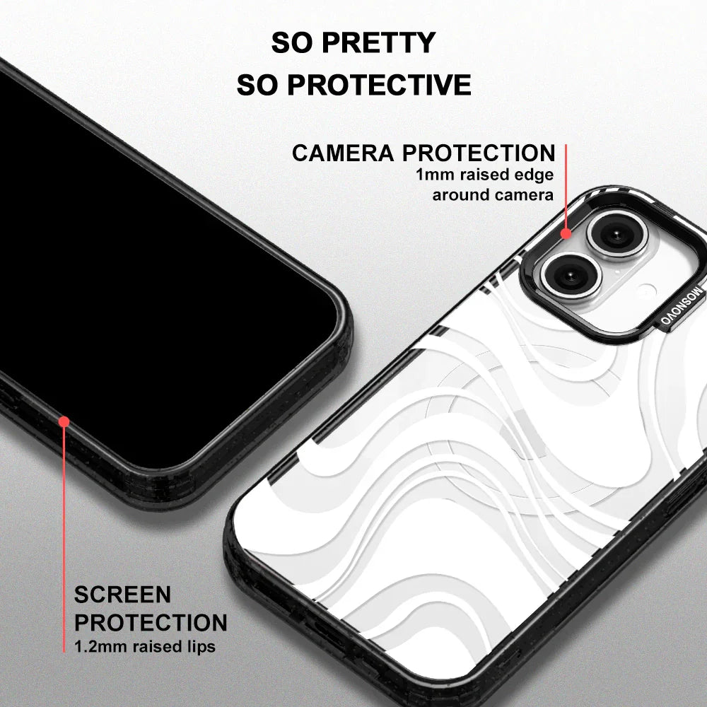 White Swirl Phone Case - iPhone 16 Case Clear Black ShockStone With MagSafe