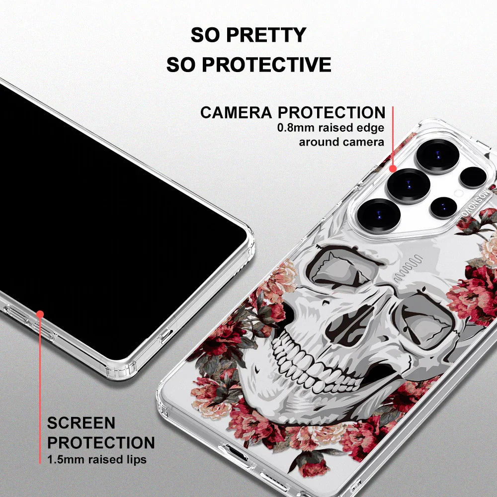 Red Flower Skull Phone Case - Samsung Galaxy S25 Ultra Case Clear