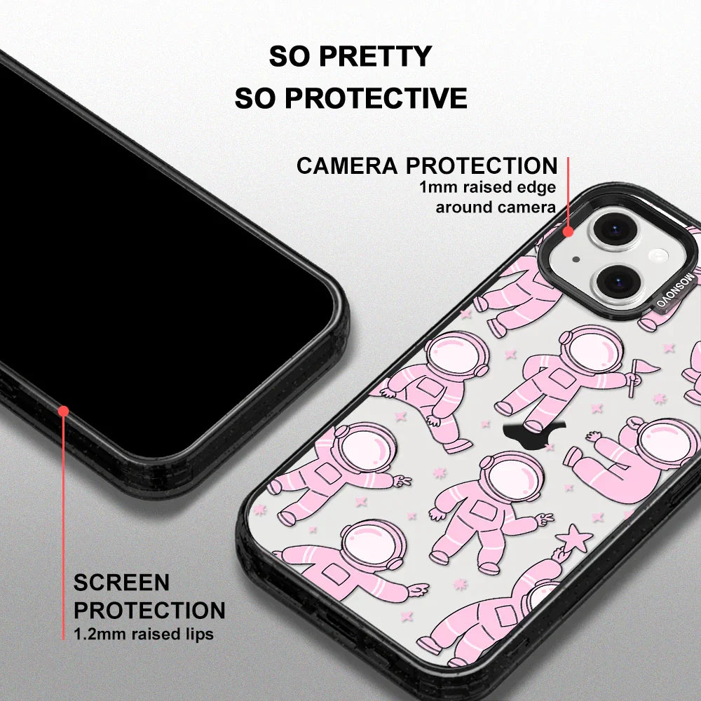 Pink Astronaut Phone Case - iPhone 13 Case Clear Black ShockStone