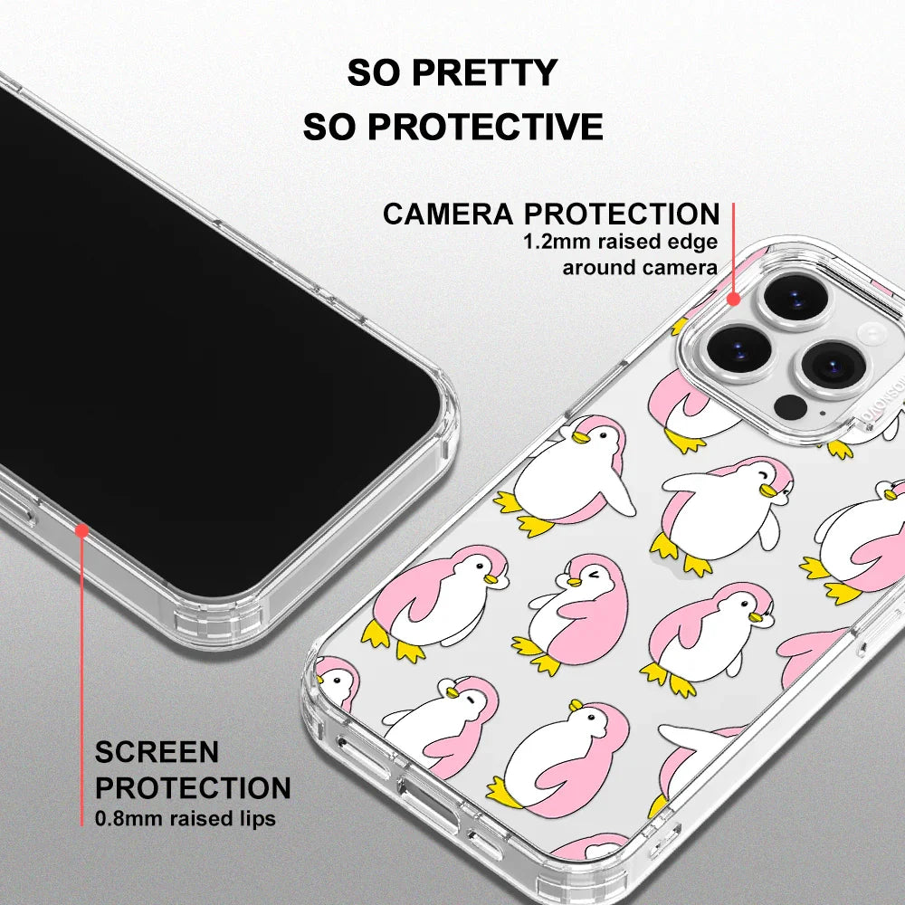 Pink Penguins Phone Case - iPhone 16 Pro Max Case Clear