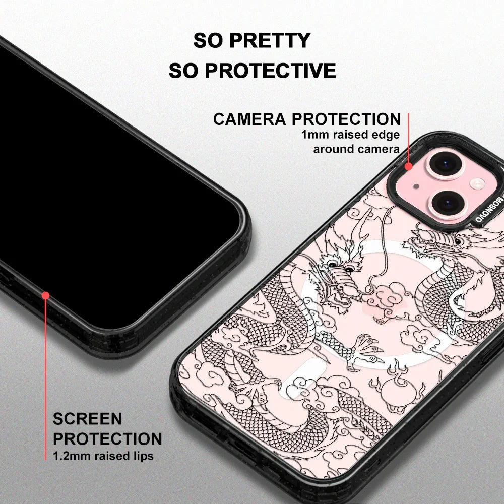 Black Dragon Phone Case - iPhone 15 Case Clear Black ShockStone With MagSafe