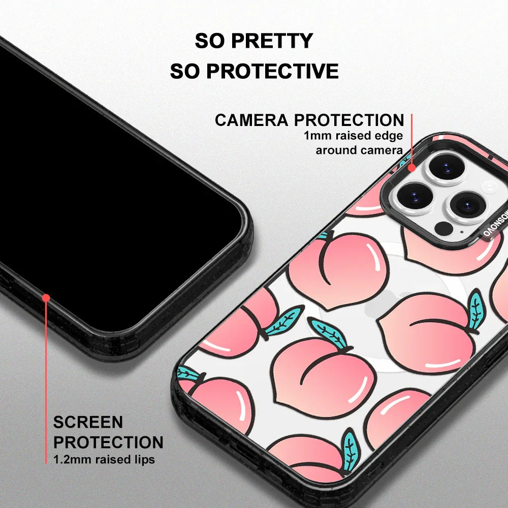 Cute Peach Phone Case - iPhone 14 Pro Max Case Clear Black ShockStone With MagSafe