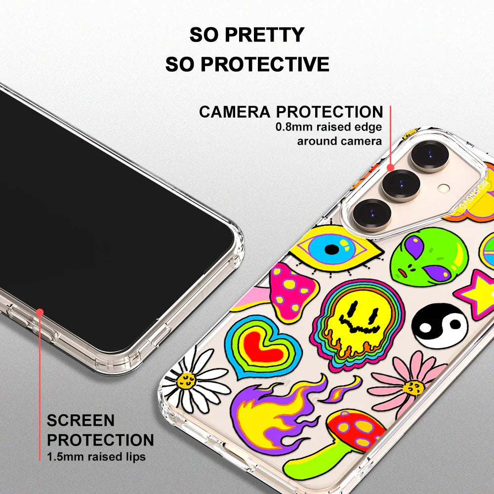 Hippie Rainbow Face Love Phone Case - Samsung Galaxy S24 Plus Case Clear