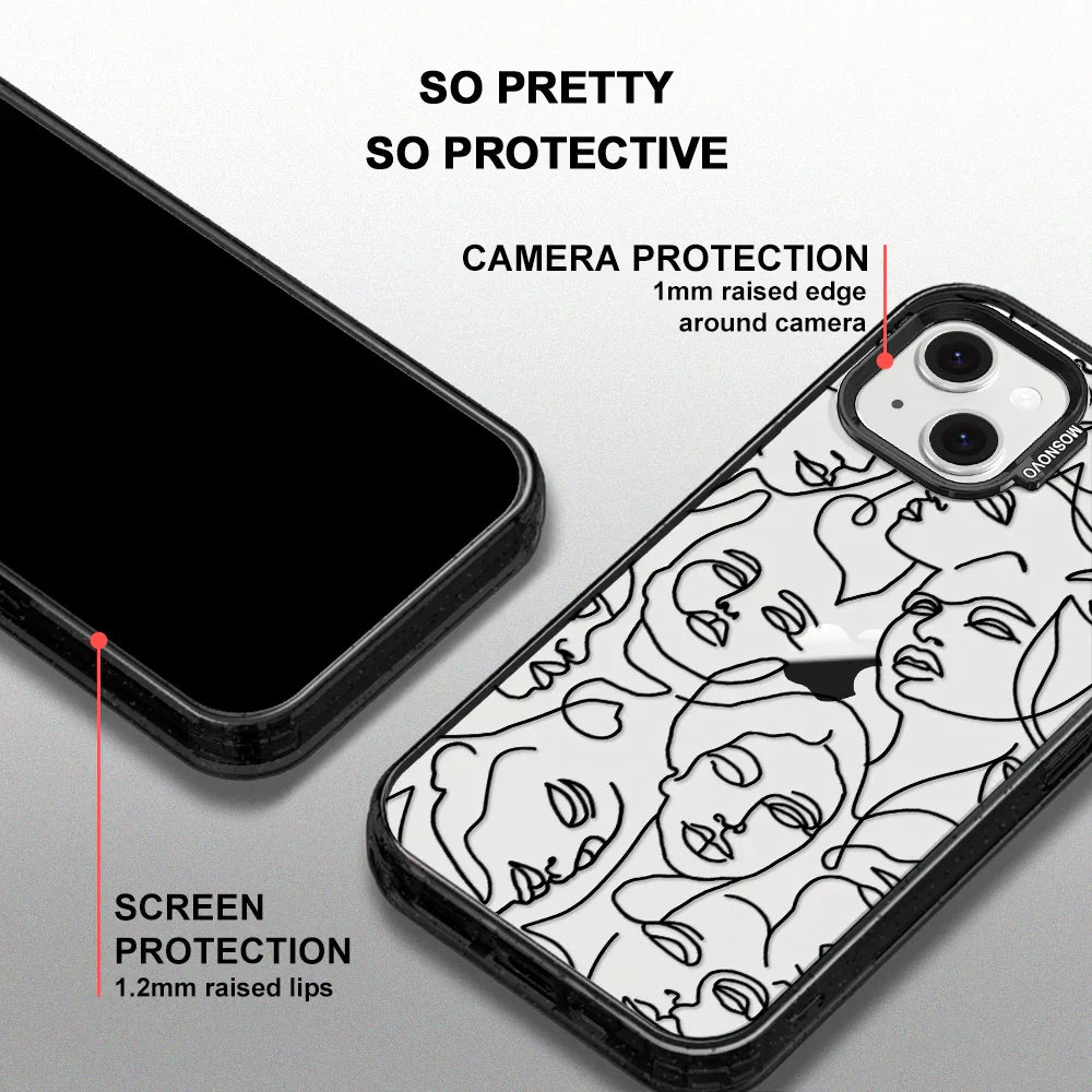 Abstract Face Line Art Phone Case - iPhone 14 Plus Case Clear Black ShockStone