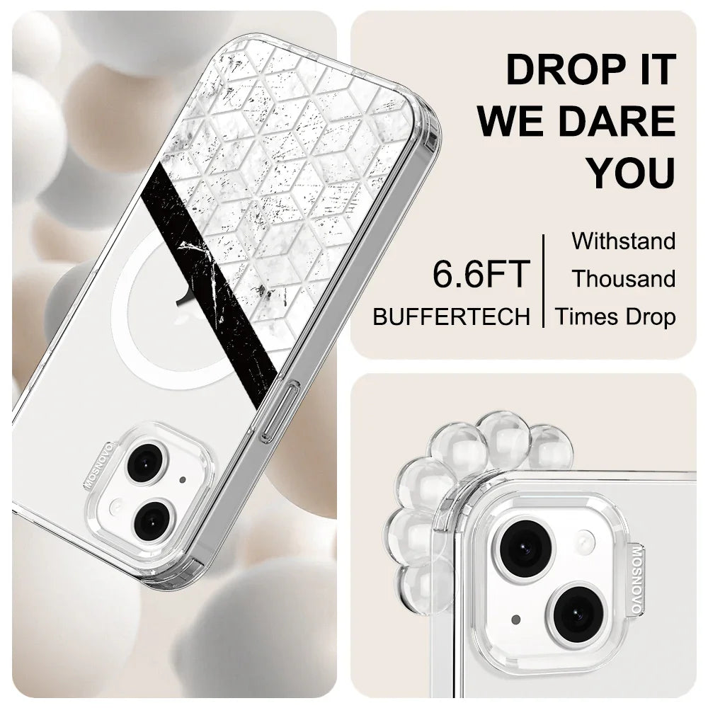 Marble Block Art Phone Case - iPhone 14 Plus Case Clear With MagSafe