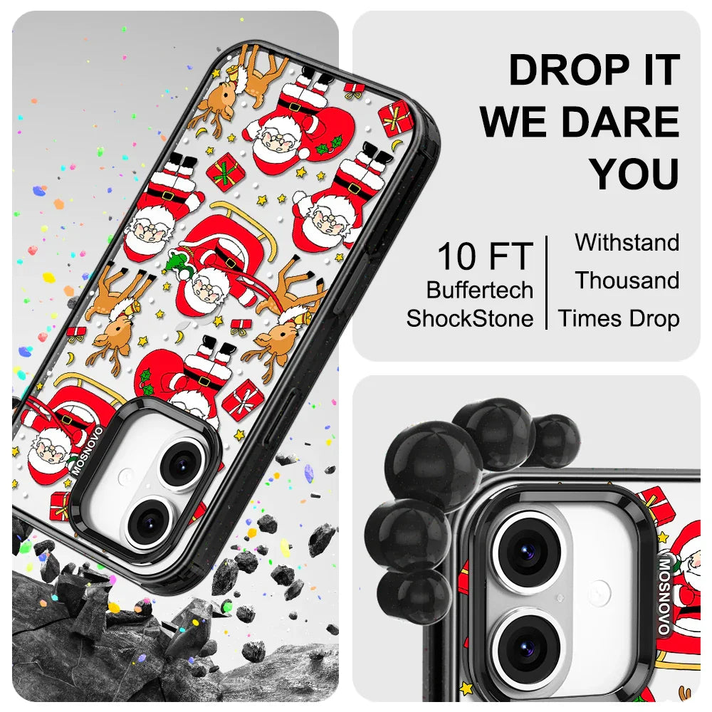 Cute Santa Claus Deer Phone Case - iPhone 16 Case Clear Black ShockStone
