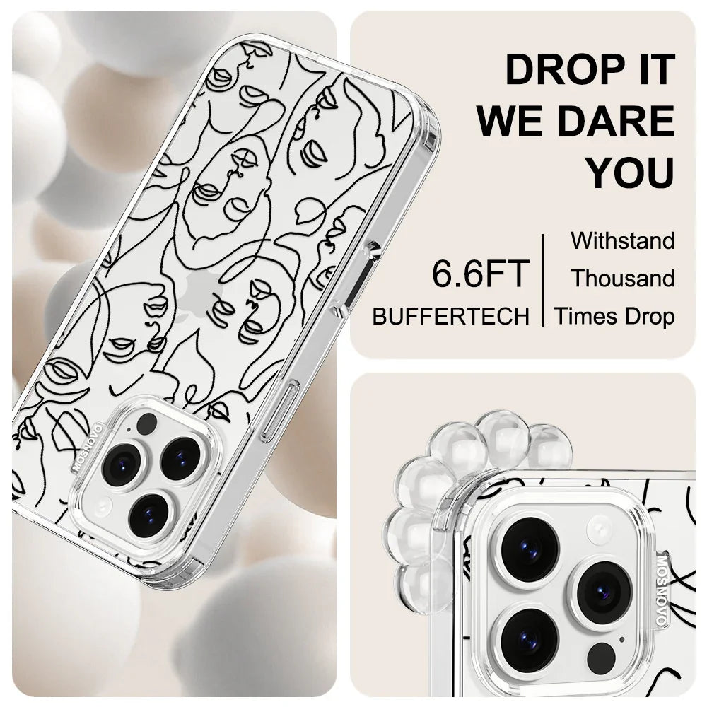 Abstract Face Line Art Phone Case - iPhone 16 Pro Max Case Clear