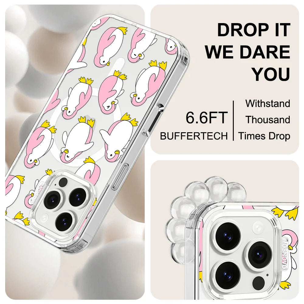 Pink Penguins Phone Case - iPhone 16 Pro Max Case Clear With MagSafe