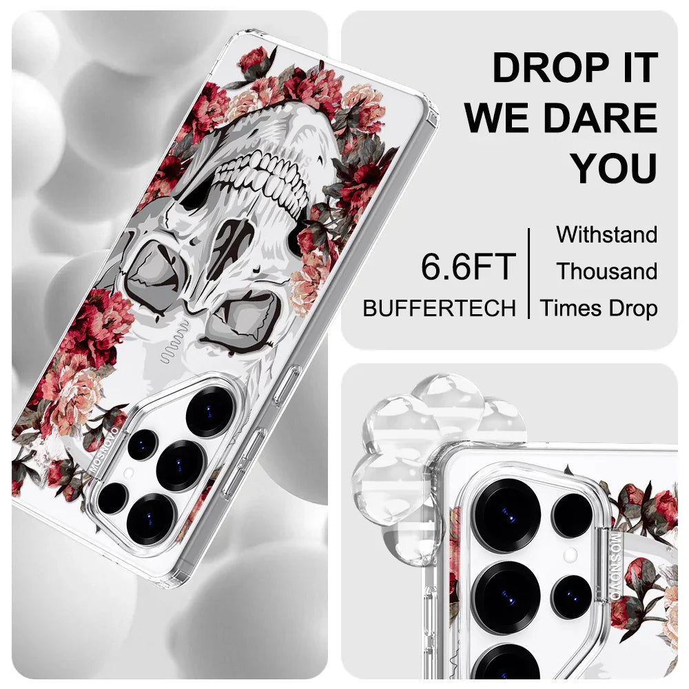 Red Flower Skull Phone Case - Samsung Galaxy S25 Ultra Case Clear