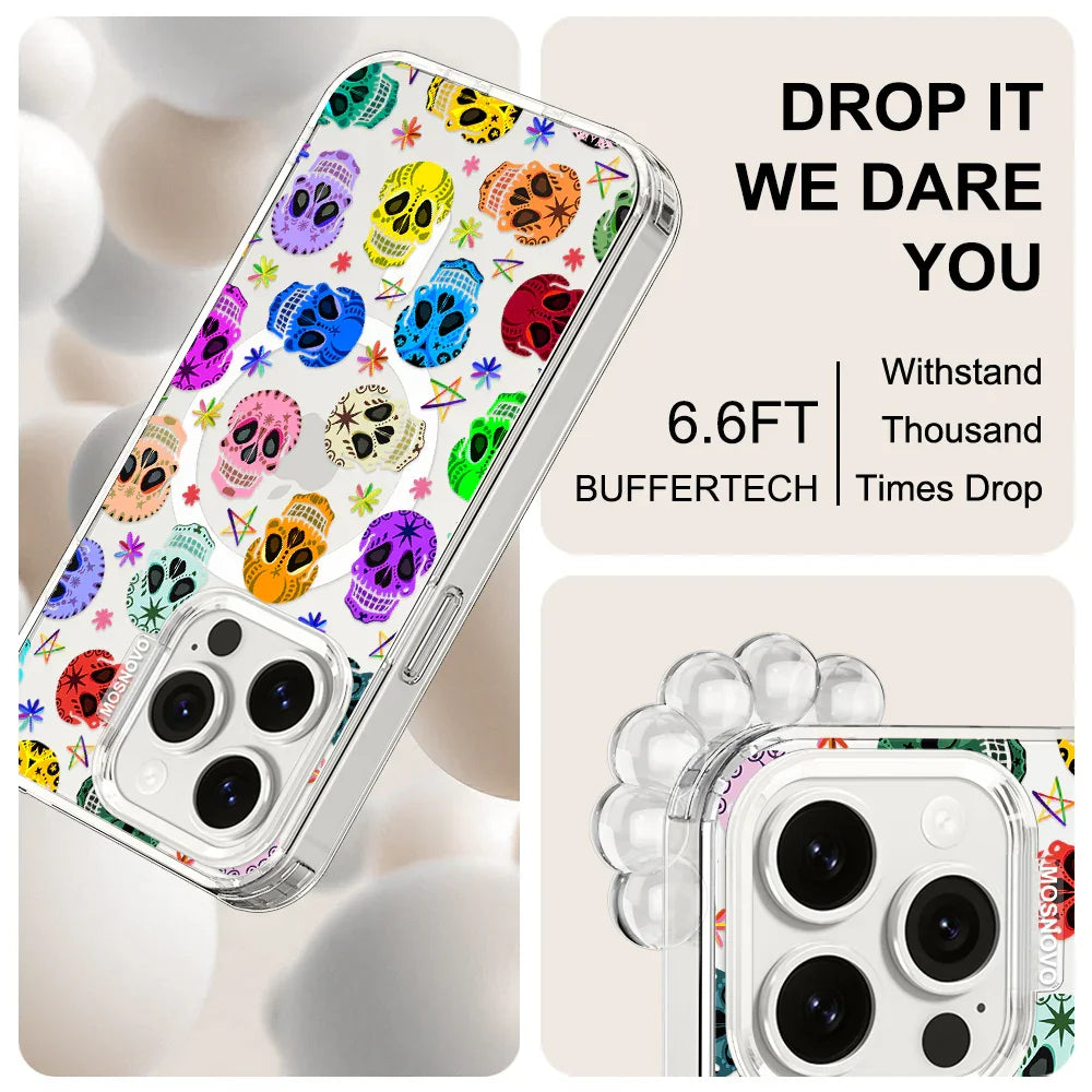 Sugar Skull Phone Case - iPhone 15 Pro Case Clear With MagSafe
