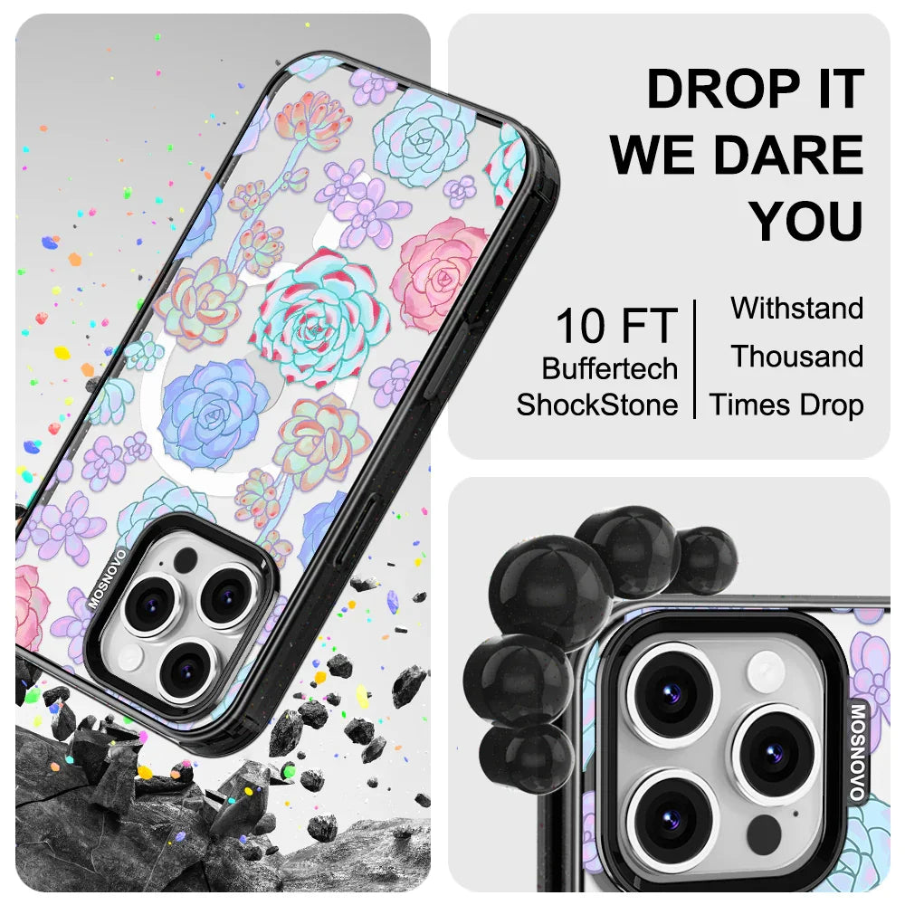 Succulents Phone Case - iPhone 16 Pro Max Case Clear Black ShockStone With MagSafe