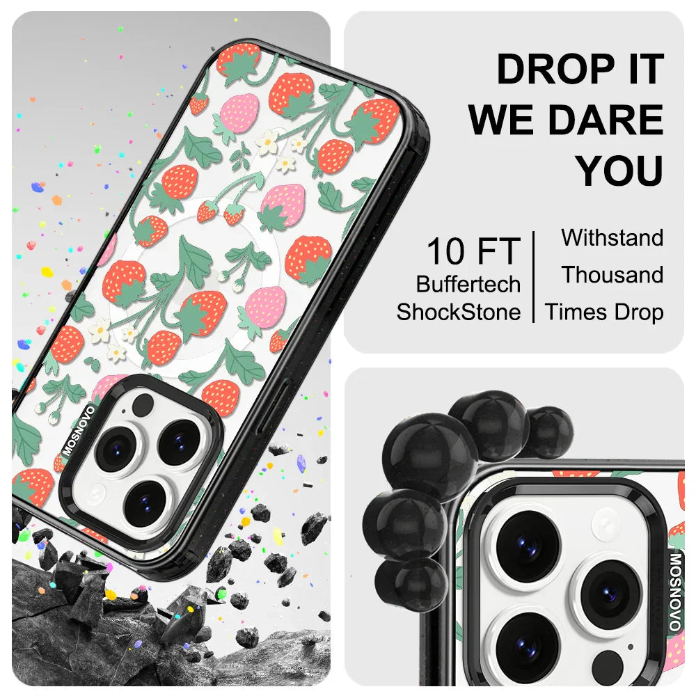Cute Strawberry Phone Case - iPhone 14 Pro Case Clear Black ShockStone With MagSafe