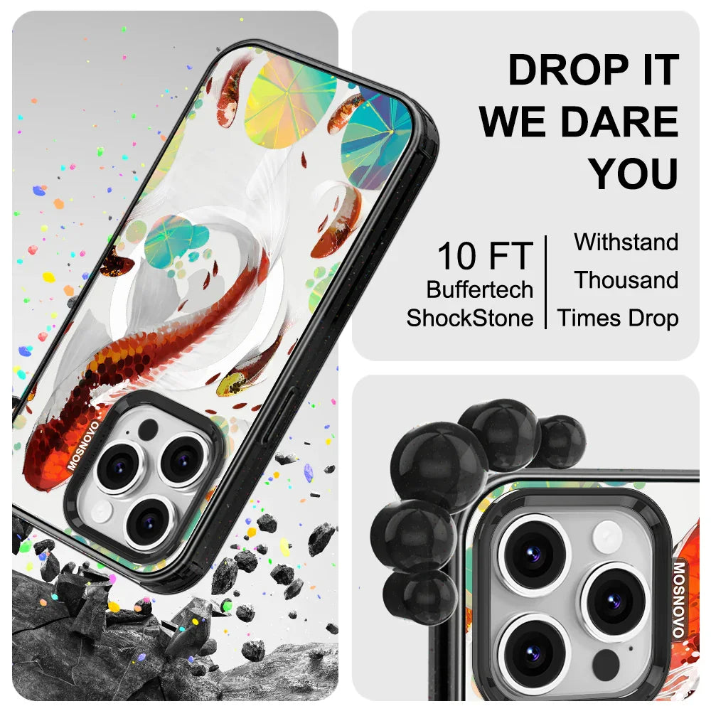 Koi Art Phone Case - iPhone 16 Pro Case Clear Black ShockStone With MagSafe