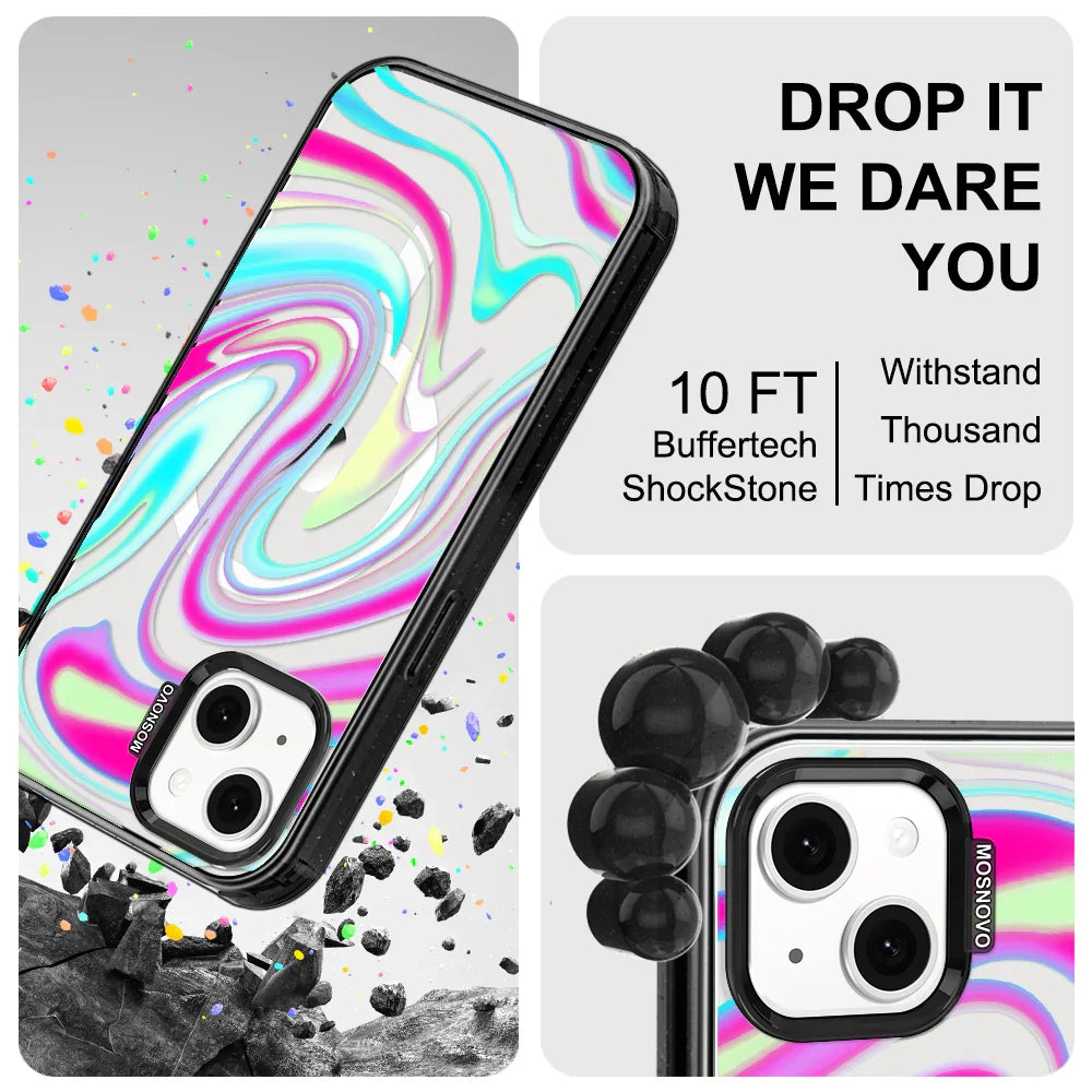 Psychedelic Swirls Phone Case - iPhone 13 Case Clear Black ShockStone With MagSafe