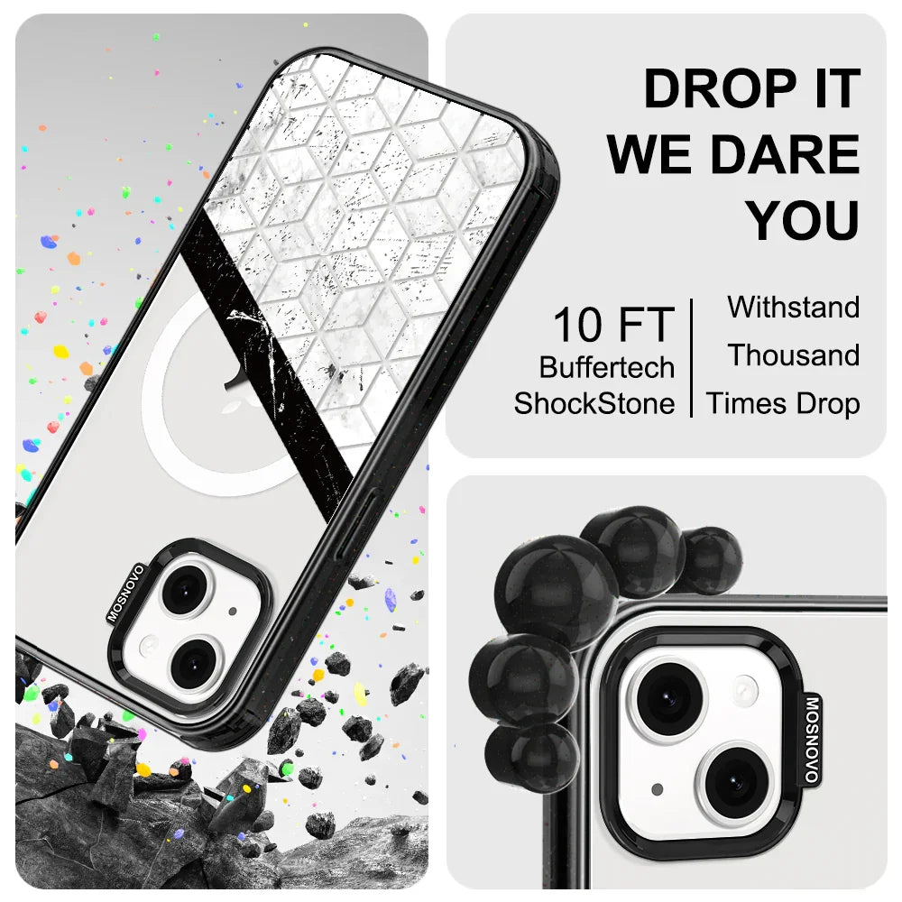 Marble Block Art Phone Case - iPhone 14 Plus Case Clear Black ShockStone With MagSafe