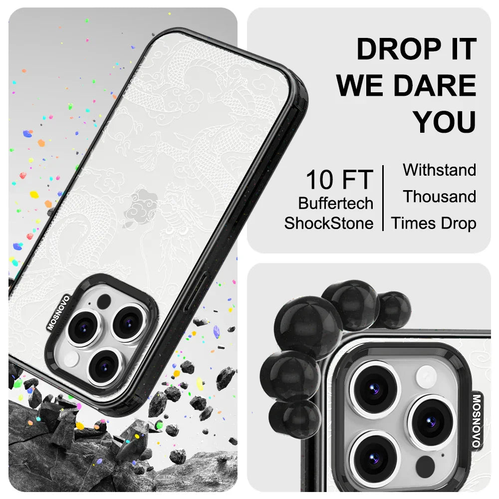White Dragon Phone Case - iPhone 16 Pro Case Clear Black ShockStone
