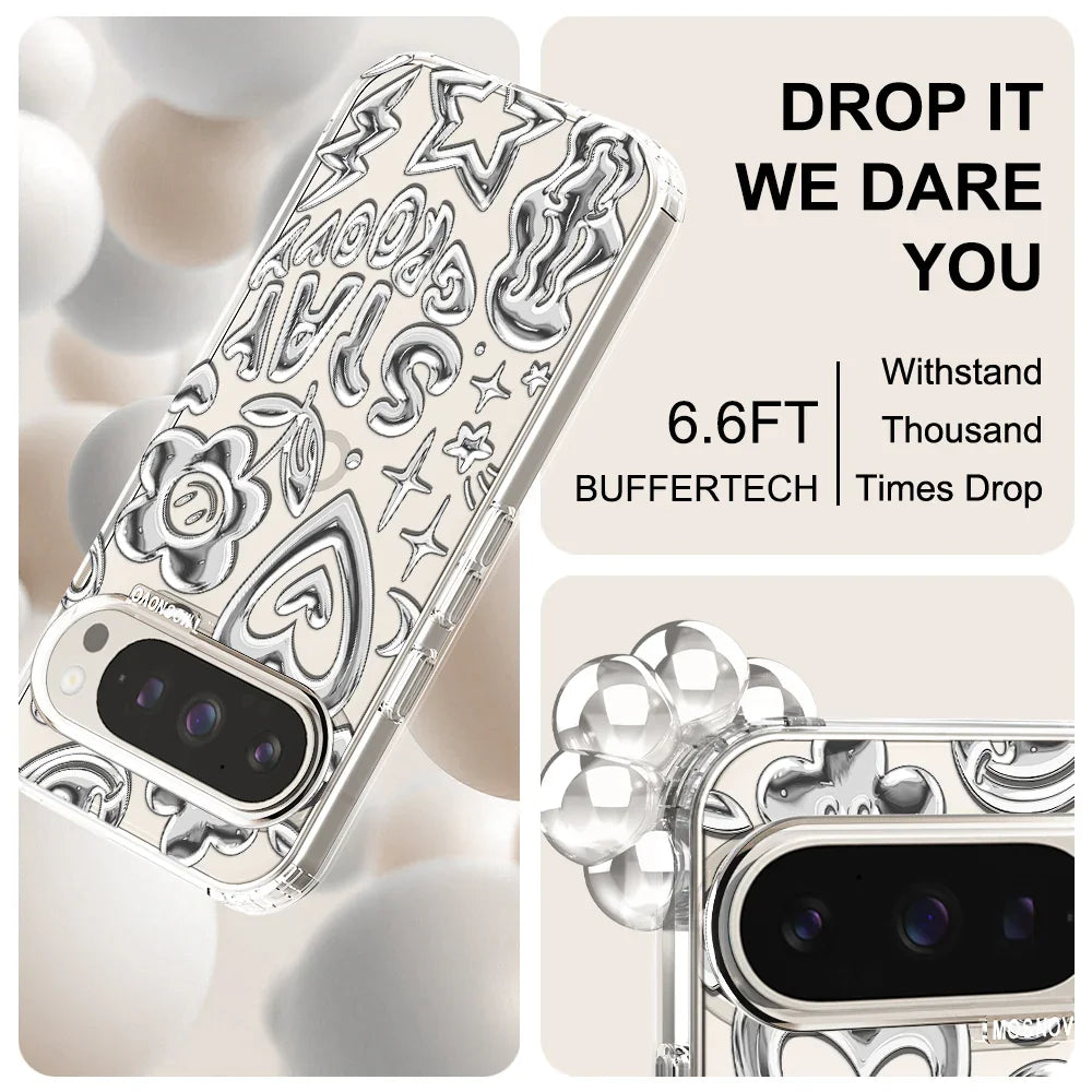 Silver Chrome Art (Flat Print) Phone Case - Google Pixel 9 Pro XL Case Clear