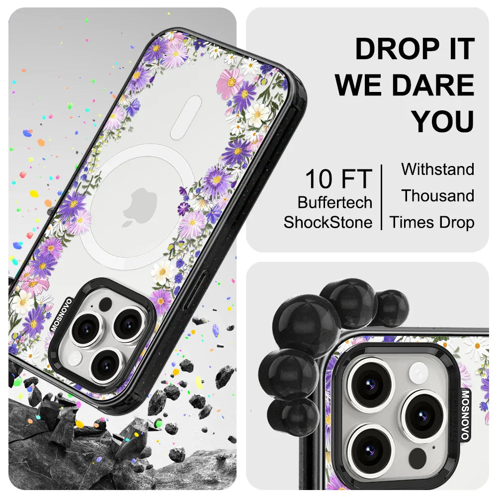 Purple Daisy Garden Phone Case - iPhone 15 Pro Max Case Clear Black ShockStone