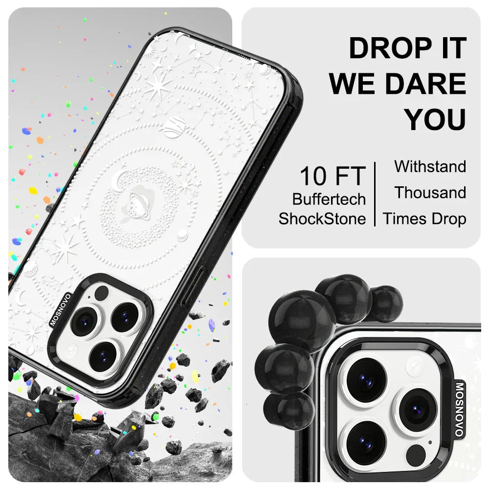 White Galaxy Phone Case - iPhone 14 Pro Max Case Clear Black ShockStone
