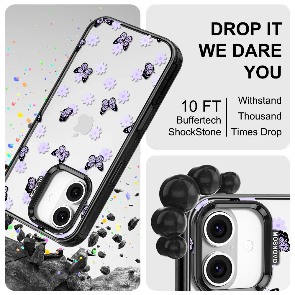 Lilac Butterfly Phone Case - iPhone 16 Case Clear Black ShockStone