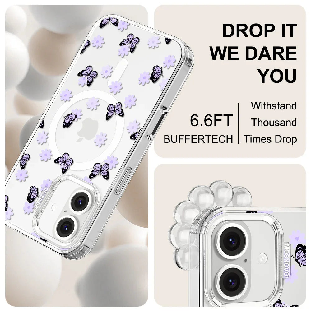 Lilac Butterfly Phone Case - iPhone 16 Case Clear With MagSafe