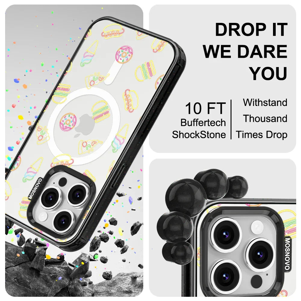 Neon Junk Food Phone Case - iPhone 16 Pro Case Clear Black ShockStone With MagSafe