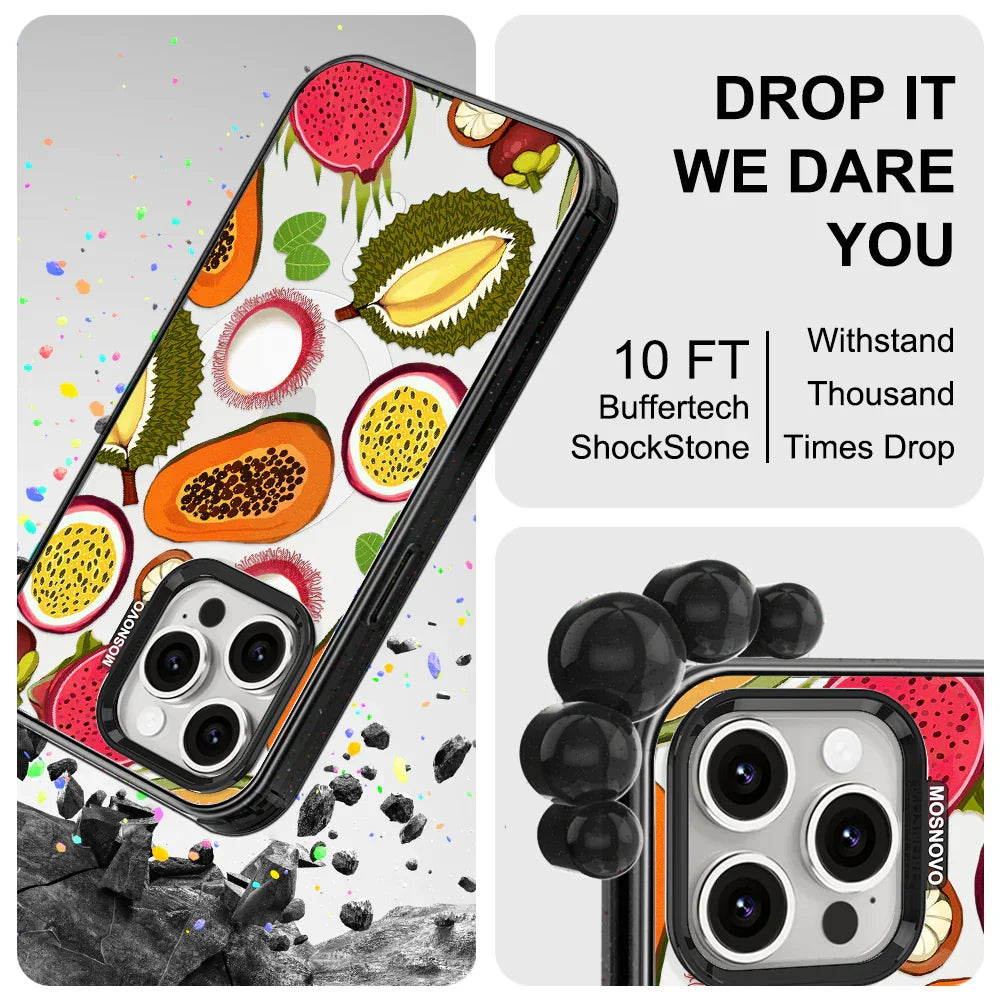 Tropical Fruits Phone Case - iPhone 15 Pro Max Case Clear Black ShockStone With MagSafe