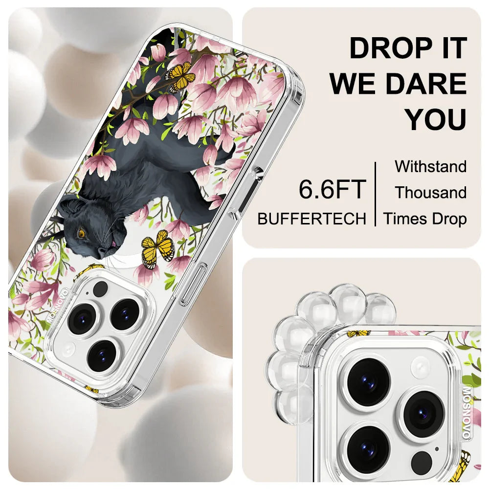 Black Leopard Garden Phone Case - iPhone 16 Pro Case Clear With MagSafe