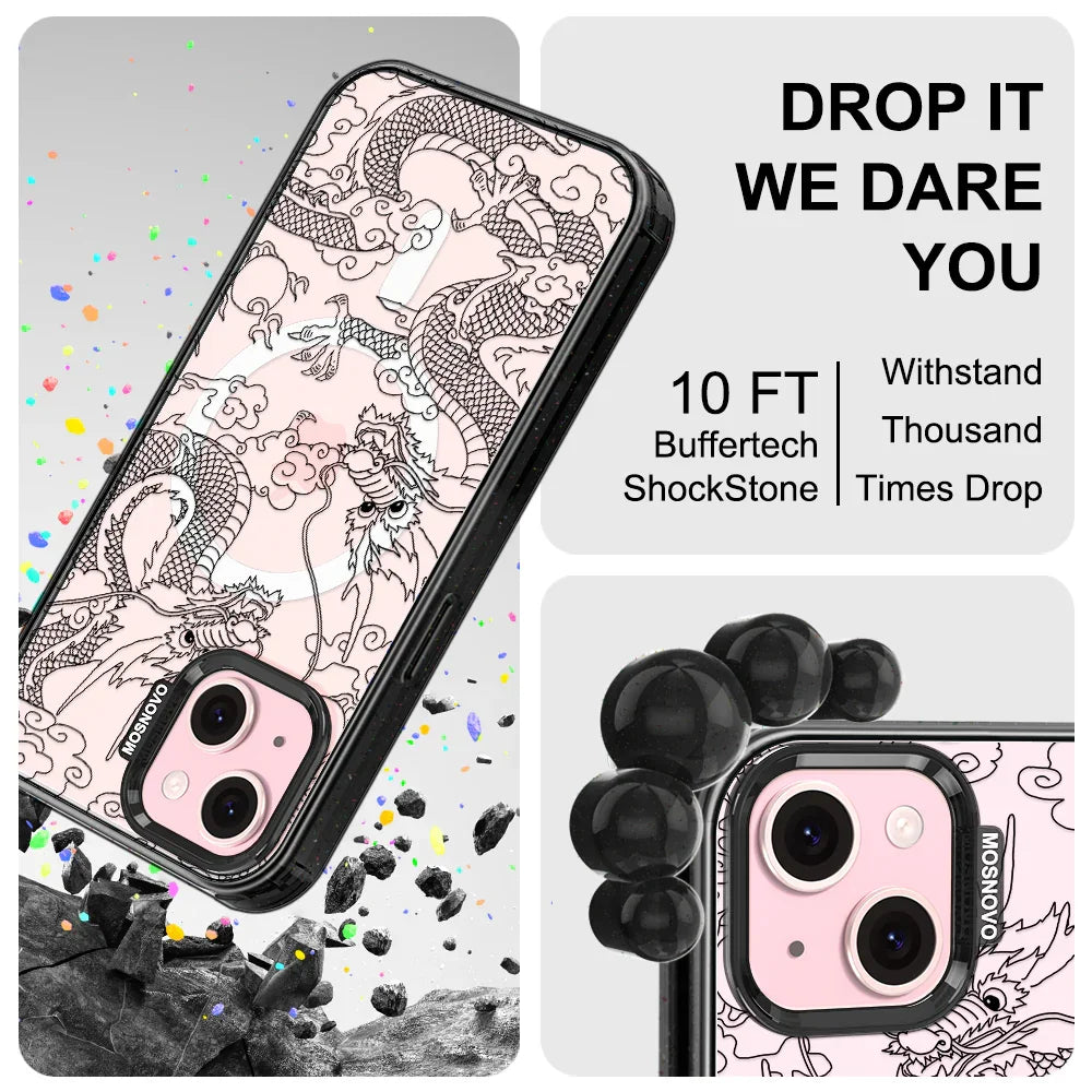 Black Dragon Phone Case - iPhone 15 Case Clear Black ShockStone With MagSafe