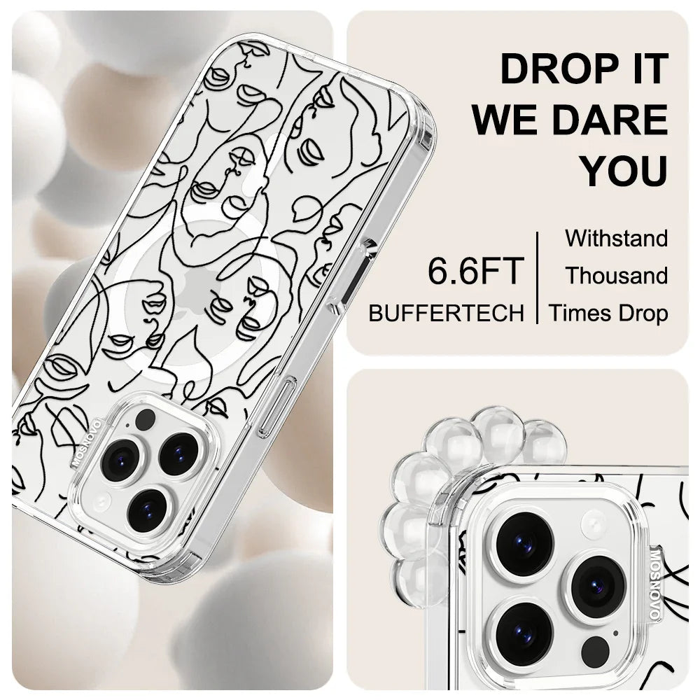 Abstract Face Line Art Phone Case - iPhone 16 Pro Max Case Clear With MagSafe