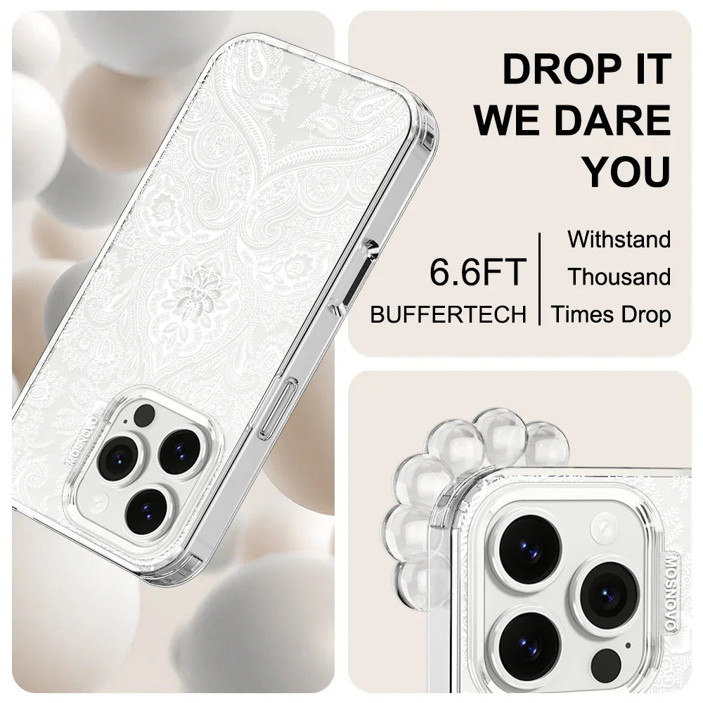 White Damask Phone Case - iPhone 16 Pro Case Clear